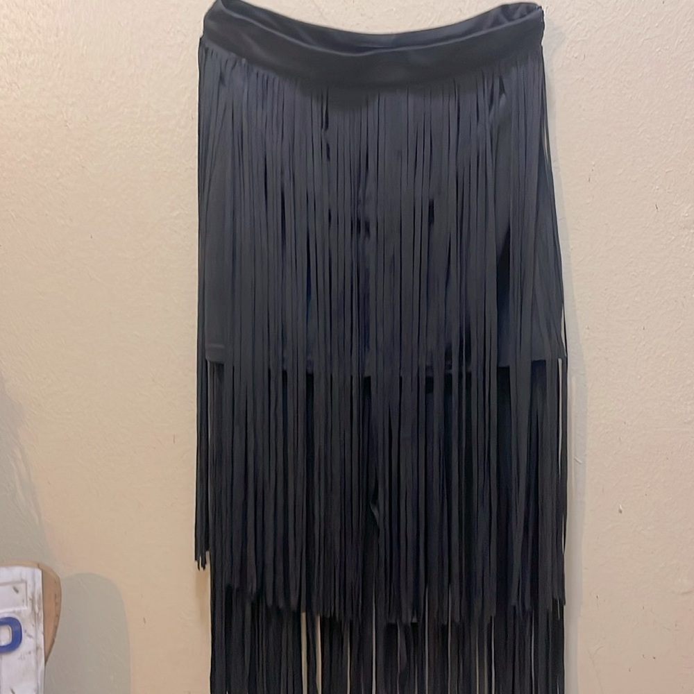On Twelfth faux suede fringe Maxi/Mini black   Skirt size M skirt